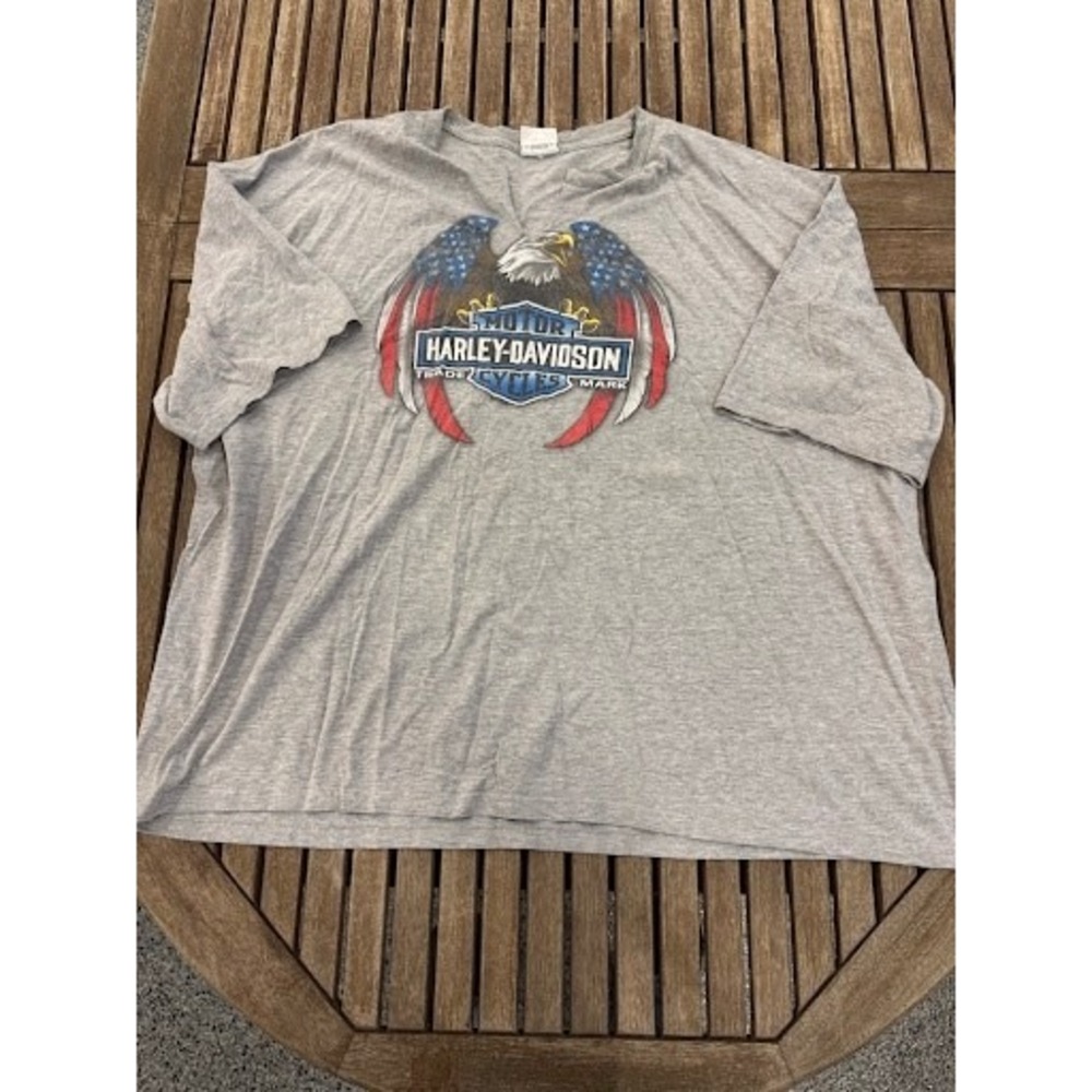 Harley-Davidson of New York City Split Neck T-Shirt Grey Eagle 5XL